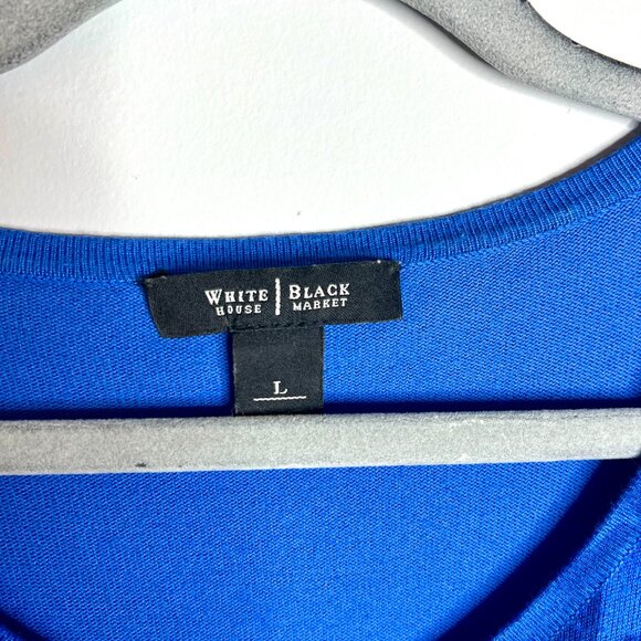 WHBM Cobalt Blue Floral Button Front 3/4 Sleeve Cardigan Sweater Preppy Sz L - Picture 2 of 5